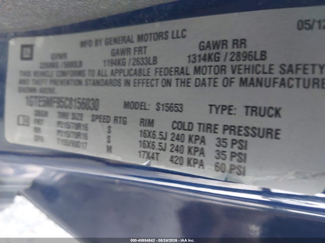 Продажа на аукционе авто 2012 Gmc Canyon Sle1, vin: 1GTE5MF95C8156030, номер лота: 45954842