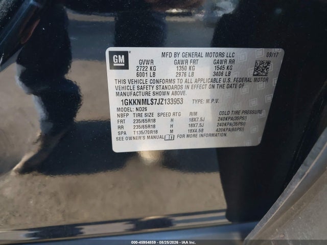 Auction sale of the 2018 Gmc Acadia Slt-1, vin: 1GKKNMLS7JZ133953, lot number: 45954859