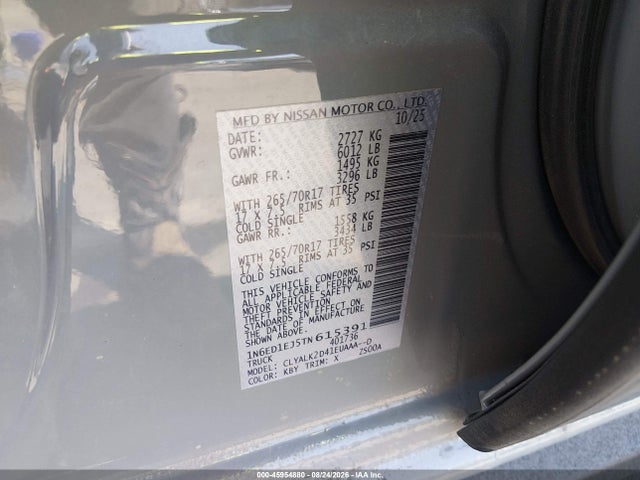 Aukcja sprzedaży 2026 Nissan Frontier Pro-x 4x2, vin: 1N6ED1EJ5TN615391, numer aukcji: 45954880