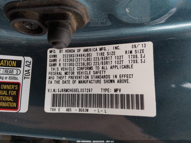 Aukcja sprzedaży 2014 Honda Cr-v Ex, vin: 5J6RM3H56EL007287, numer aukcji: 45954884