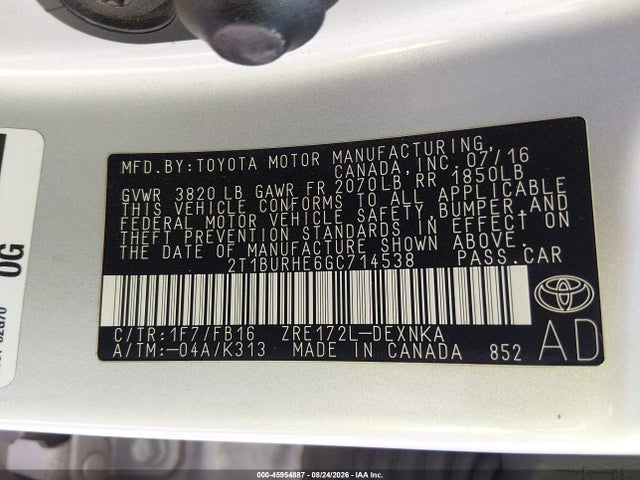 Toyota COROLLA LE 2016 2T1BURHE6GC714538 Image 9
