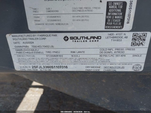 45954892 :رقم المزاد ، 2SFJL3360S1107316 vin ، 2025 Other Other مزاد بيع