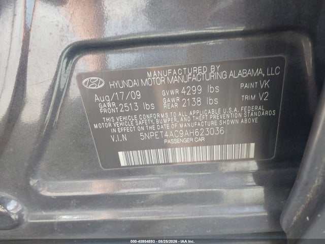45954893 :رقم المزاد ، 5NPET4AC9AH623036 vin ، 2010 Hyundai Sonata Gls مزاد بيع