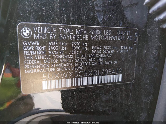 Продажа на аукционе авто 2011 Bmw X3 Xdrive28i, vin: 5UXWX5C5XBL705432, номер лота: 45954908