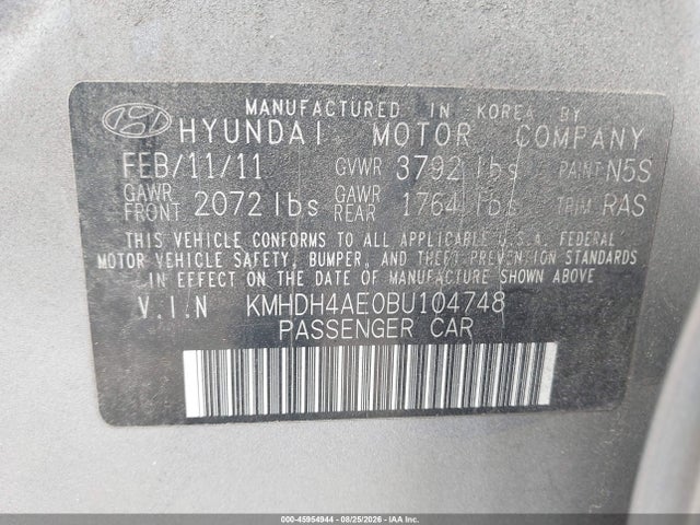 Продаж на аукціоні авто 2011 Hyundai Elantra Gls (ulsan Plant), vin: KMHDH4AE0BU104748, номер лоту: 45954944
