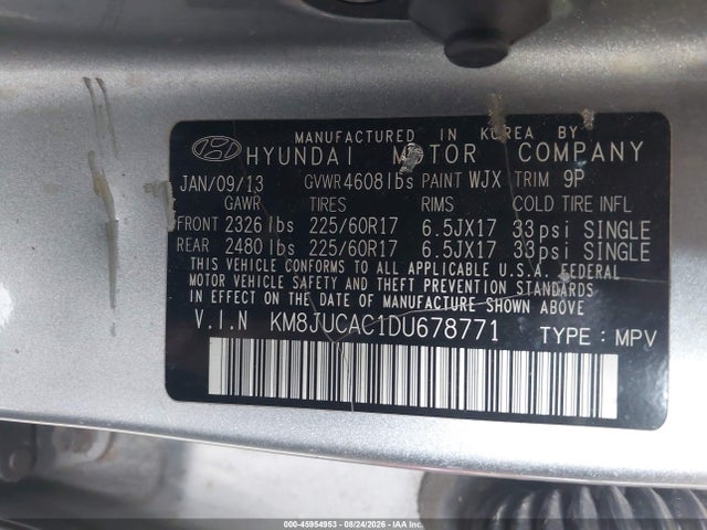Продаж на аукціоні авто 2013 Hyundai Tucson Gls, vin: KM8JUCAC1DU678771, номер лоту: 45954953