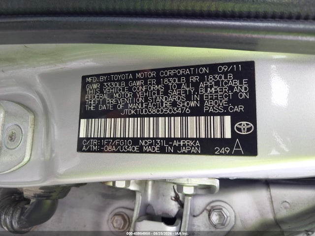 45954958 :رقم المزاد ، JTDKTUD38CD503476 vin ، 2012 Toyota Yaris Le مزاد بيع