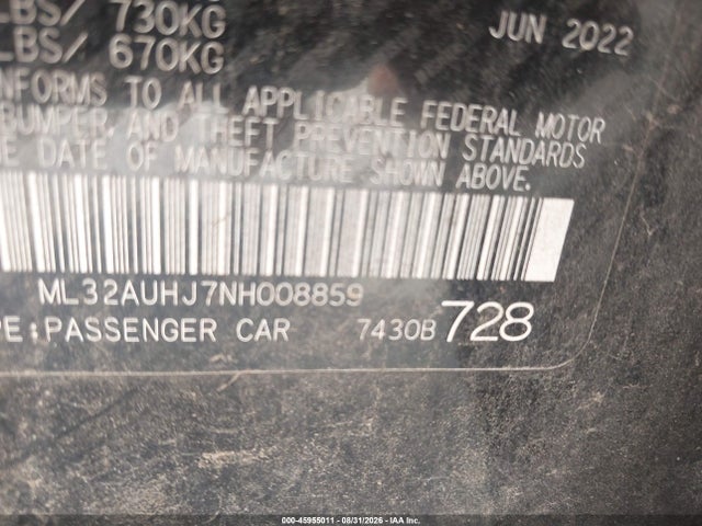Продажа на аукционе авто 2022 Mitsubishi Mirage Es/le, vin: ML32AUHJ7NH008859, номер лота: 45955011
