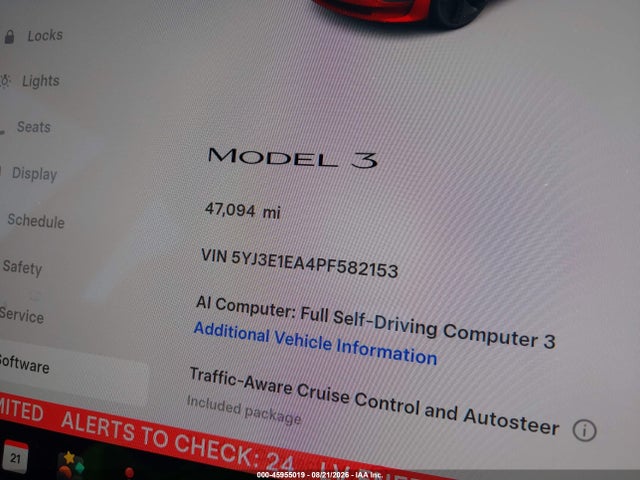 45955019 :رقم المزاد ، 5YJ3E1EA4PF582153 vin ، 2023 Tesla Model 3 Rear-wheel Drive مزاد بيع