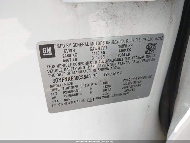 Продажа на аукционе авто 2012 Cadillac Srx Luxury Collection, vin: 3GYFNAE30CS643170, номер лота: 45955020