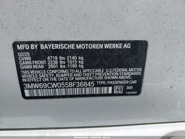 Продаж на аукціоні авто 2025 Bmw 330i, vin: 3MW69CW05S8F36845, номер лоту: 45955022