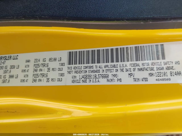 Продаж на аукціоні авто 2008 Jeep Wrangler Unlimited X, vin: 1J4GB39118L576660, номер лоту: 45955028