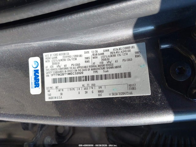 Aukcja sprzedaży 2021 Ford F-250 Lariat, vin: 1FT7W2BT1MEC32020, numer aukcji: 45955058
