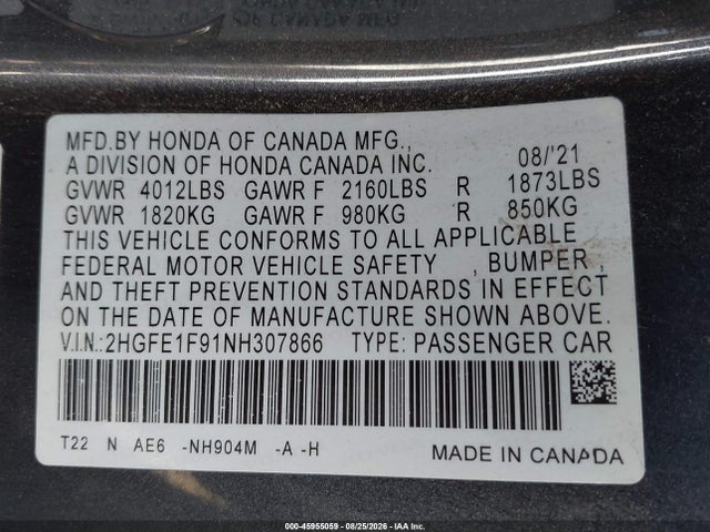 Honda Civic Touring 2022 2HGFE1F91NH307866 Image 9