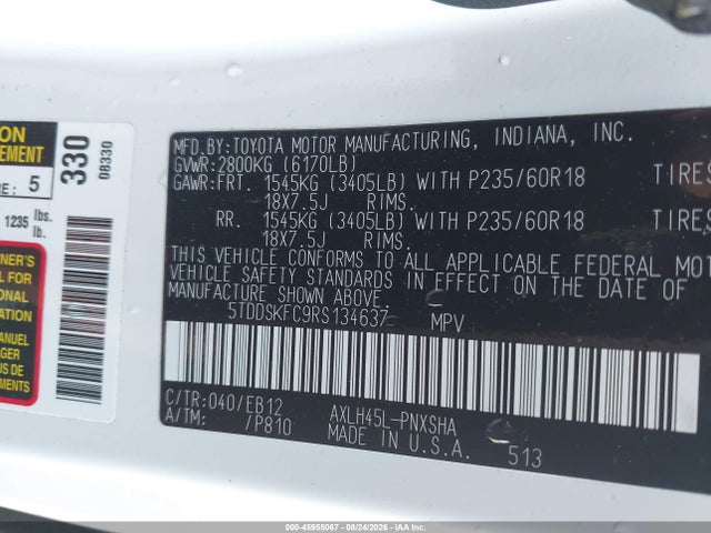 5TDDSKFC9RS134637 Toyota Sienna Xse