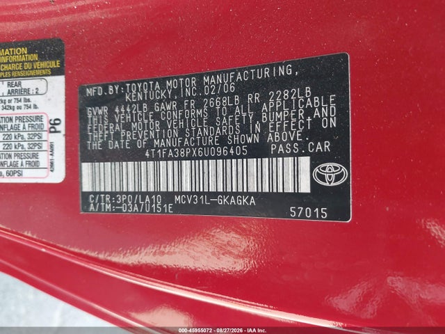 Продаж на аукціоні авто 2006 Toyota Camry Solara Sle, vin: 4T1FA38PX6U096405, номер лоту: 45955072