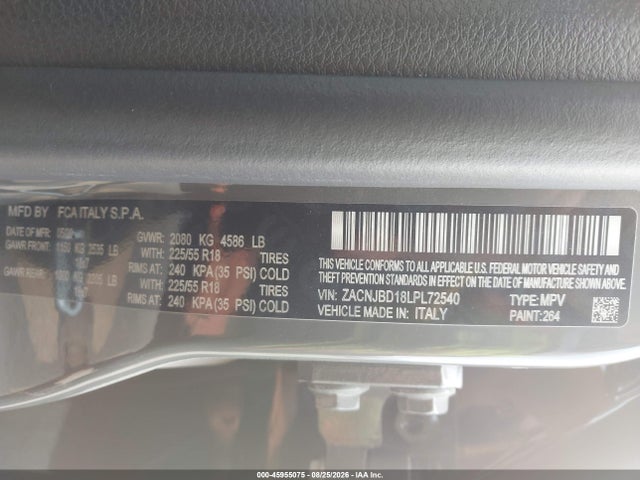 Aukcja sprzedaży 2020 Jeep Renegade Limited 4x4, vin: ZACNJBD18LPL72540, numer aukcji: 45955075