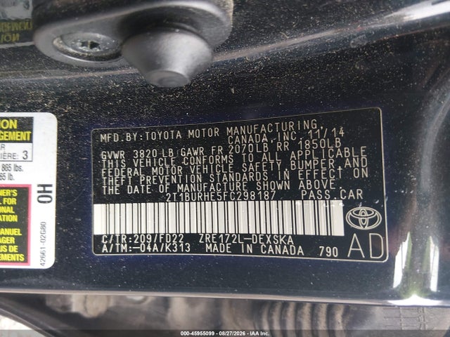 45955099 :رقم المزاد ، 2T1BURHE5FC298187 vin ، 2015 Toyota Corolla S Plus مزاد بيع