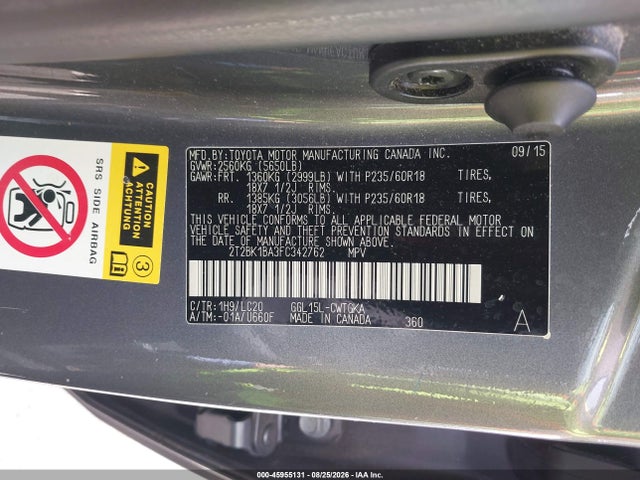 2015 Lexus Rx 350 მანქანა იყიდება აუქციონზე, vin: 2T2BK1BA3FC342762, აუქციონის ნომერი: 45955131