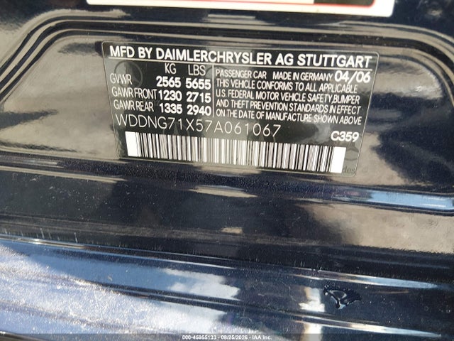 45955133 :رقم المزاد ، WDDNG71X57A061067 vin ، 2007 Mercedes-benz S 550 مزاد بيع