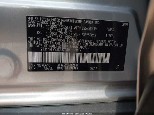 Продажа на аукционе авто 2025 Toyota Rav4 Limited, vin: 2T3Y1RFV3SC337060, номер лота: 45955152