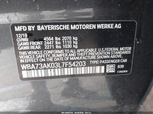 Продаж на аукціоні авто 2020 Bmw 228i Gran Coupe Xdrive, vin: WBA73AK03L7F54203, номер лоту: 45955156