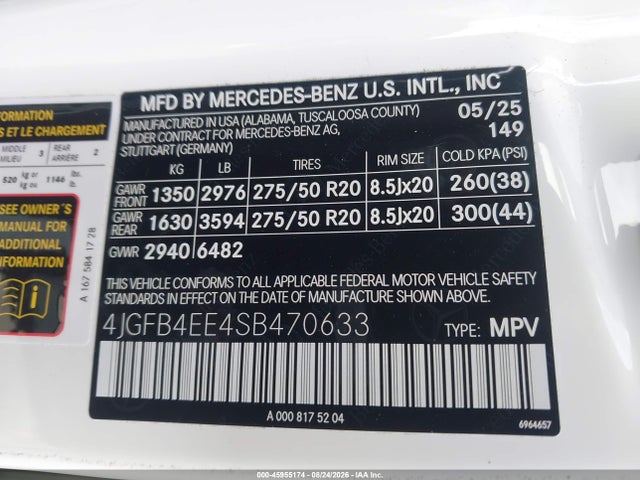 Aukcja sprzedaży 2025 Mercedes-benz Gle 350, vin: 4JGFB4EE4SB470633, numer aukcji: 45955174