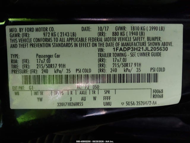 Ford FOCUS SEL 2018 1FADP3H21JL205630 Image 9