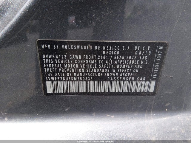 45955210 :رقم المزاد ، 3VWE57BU6KM250338 vin ، 2019 Volkswagen Jetta 1.4t Sel مزاد بيع