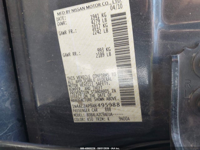 Продажа на аукционе авто 2010 Nissan Altima 2.5, vin: 1N4AL2AP9AN495988, номер лота: 45955226