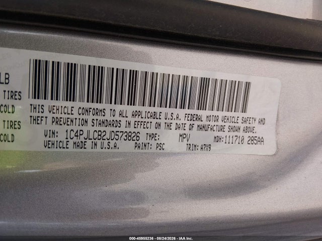 Aukcja sprzedaży 2018 Jeep Cherokee Latitude Fwd, vin: 1C4PJLCB2JD573826, numer aukcji: 45955236