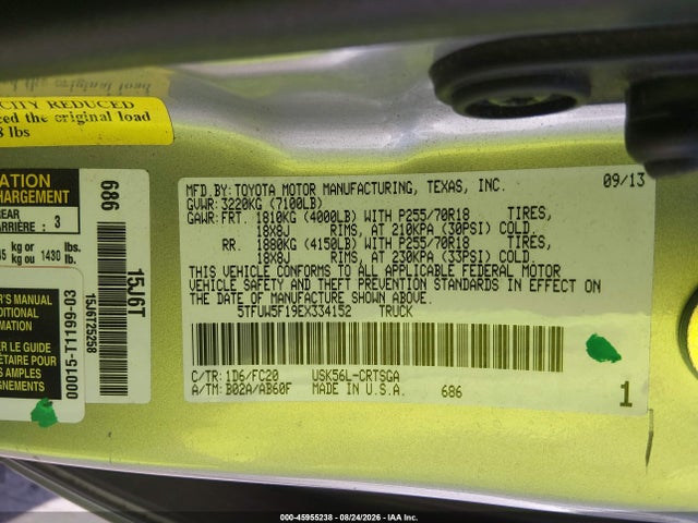 5TFUW5F19EX334152 Toyota Tundra Sr5 5.7l V8