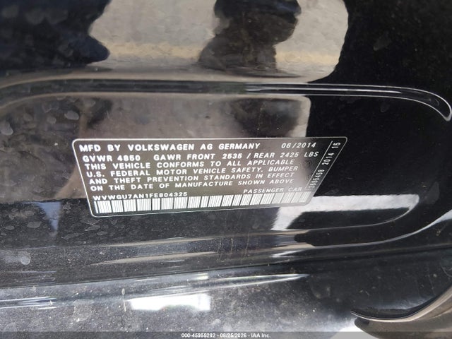 Продаж на аукціоні авто 2015 Volkswagen Cc 3.6l V6 Executive, vin: WVWGU7AN1FE804325, номер лоту: 45955282