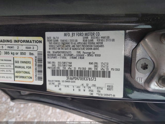2014 Ford Fusion Se მანქანა იყიდება აუქციონზე, vin: 3FA6P0H70ER376573, აუქციონის ნომერი: 45955301