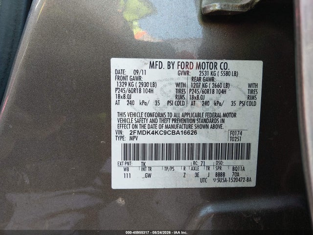 Продаж на аукціоні авто 2012 Ford Edge Limited, vin: 2FMDK4KC9CBA16626, номер лоту: 45955317