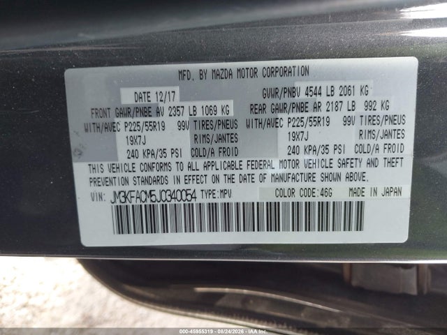 Aukcja sprzedaży 2018 Mazda Cx-5 Touring, vin: JM3KFACM5J0340054, numer aukcji: 45955319