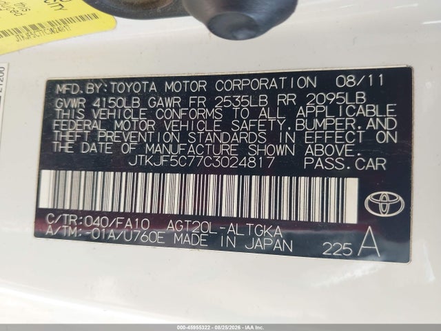 45955322 :رقم المزاد ، JTKJF5C77C3024817 vin ، 2012 Scion Tc مزاد بيع