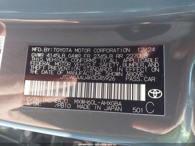 Продажа на аукционе авто 2024 Toyota Prius Xle, vin: JTDACAAU4R3045926, номер лота: 45955352