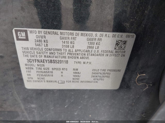 Aukcja sprzedaży 2011 Cadillac Srx Luxury Collection, vin: 3GYFNAEY5BS520118, numer aukcji: 45955353