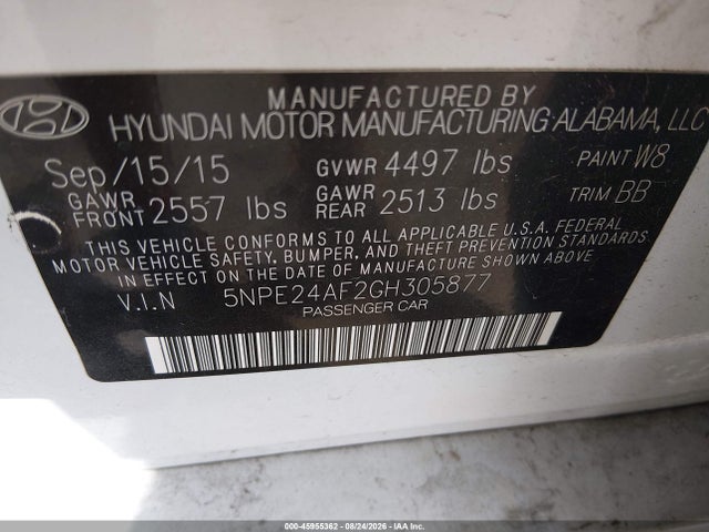 Hyundai SONATA SE 2016 5NPE24AF2GH305877 Image 9