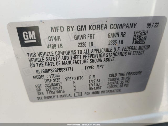 Продажа на аукционе авто 2023 Chevrolet Trailblazer Fwd Lt, vin: KL79MPS28PB031771, номер лота: 45955366