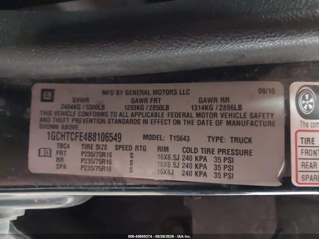 45955374 :رقم المزاد ، 1GCHTCFE4B8106549 vin ، 2011 Chevrolet Colorado 1lt مزاد بيع