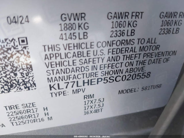 Продаж на аукціоні авто 2025 Chevrolet Trax Fwd Lt, vin: KL77LHEP5SC020558, номер лоту: 45955392