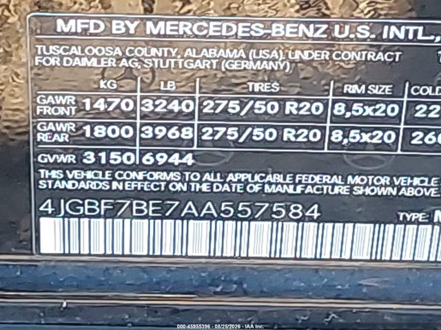 Aukcja sprzedaży 2010 Mercedes-benz Gl 450 4matic, vin: 4JGBF7BE7AA557584, numer aukcji: 45955396