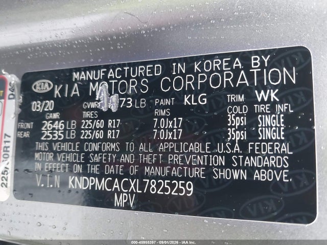 Aukcja sprzedaży 2020 Kia Sportage Lx, vin: KNDPMCACXL7825259, numer aukcji: 45955397
