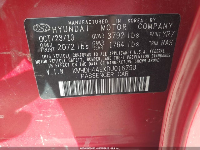 Продаж на аукціоні авто 2013 Hyundai Elantra Gls, vin: KMHDH4AEXDU016793, номер лоту: 45955430