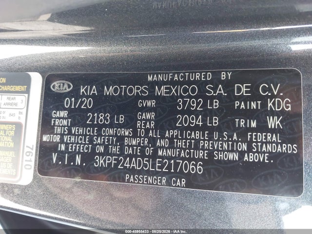 Продаж на аукціоні авто 2020 Kia Forte Lxs, vin: 3KPF24AD5LE217066, номер лоту: 45955433