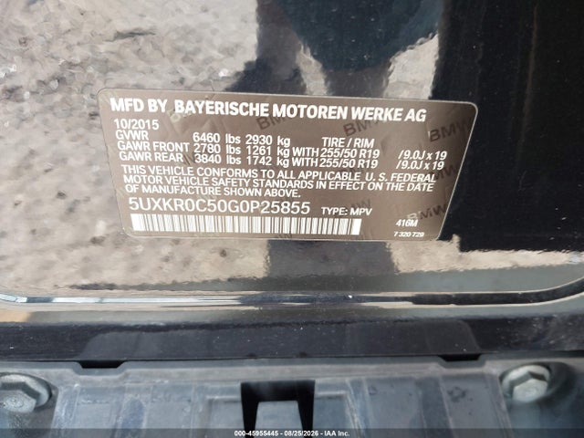 Продаж на аукціоні авто 2016 Bmw X5 Xdrive35i, vin: 5UXKR0C50G0P25855, номер лоту: 45955445