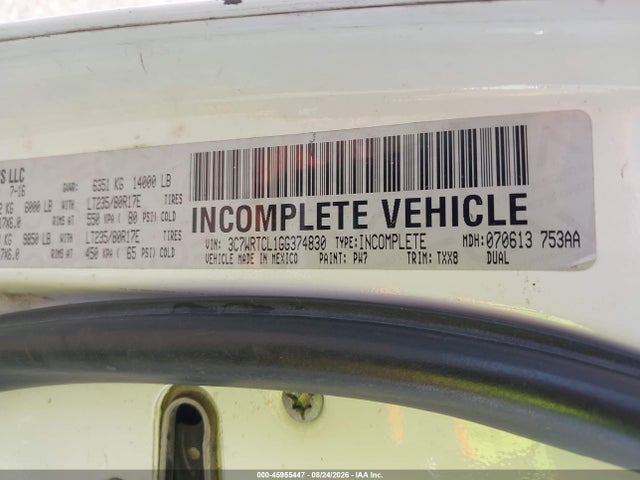 Продажа на аукционе авто 2016 Ram 3500 Chassis Tradesman/slt/laramie, vin: 3C7WRTCL1GG374830, номер лота: 45955447