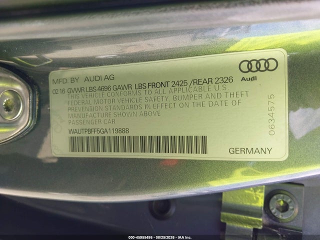 45955486 :رقم المزاد ، WAUTPBFF5GA119888 vin ، 2016 Audi A3 E-tron 1.4t Premium مزاد بيع